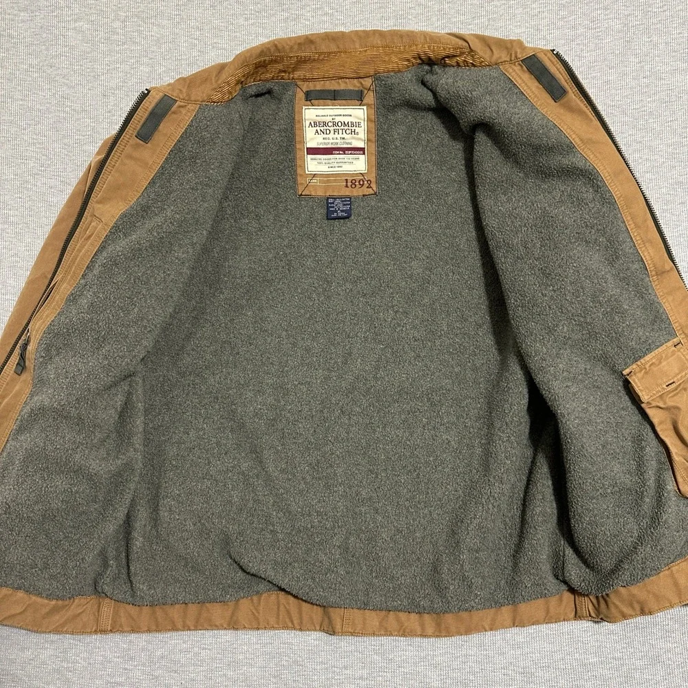 Abercrombie & Fitch Mens XL Brown Canvas Fleece Lined Workwear Chore Jacket